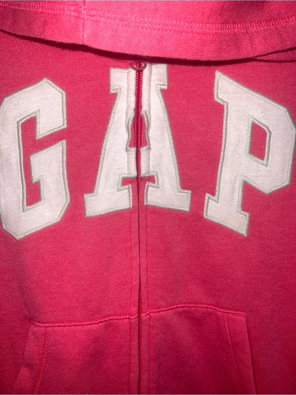 GAP Pink Zip Up Hoodie with Grey Outlined White GAP Logo